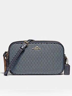 COACH 💙 BLUE TWO-TONE 🩵 LEGACY LACQUARD DOUBLE ZIP SMALL CROSSBODY BAG 🌟EUC🌟